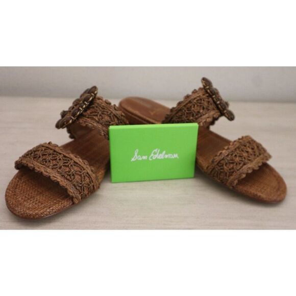 Sam Edelman J0187F2251 WMNs Sz 7M Dark Natural Raffia Elisa 2-Strap Sandals - Picture 2 of 15